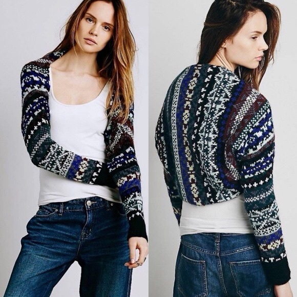 Free People Sweaters - Free People Carnival Fair Isle Knit Shrug cropped open-front bolero sweater M